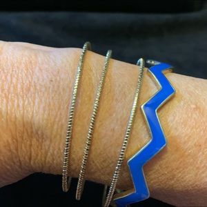 (4)Gold/Bangles 2.5” diameter. Blue/gold is zig zag design